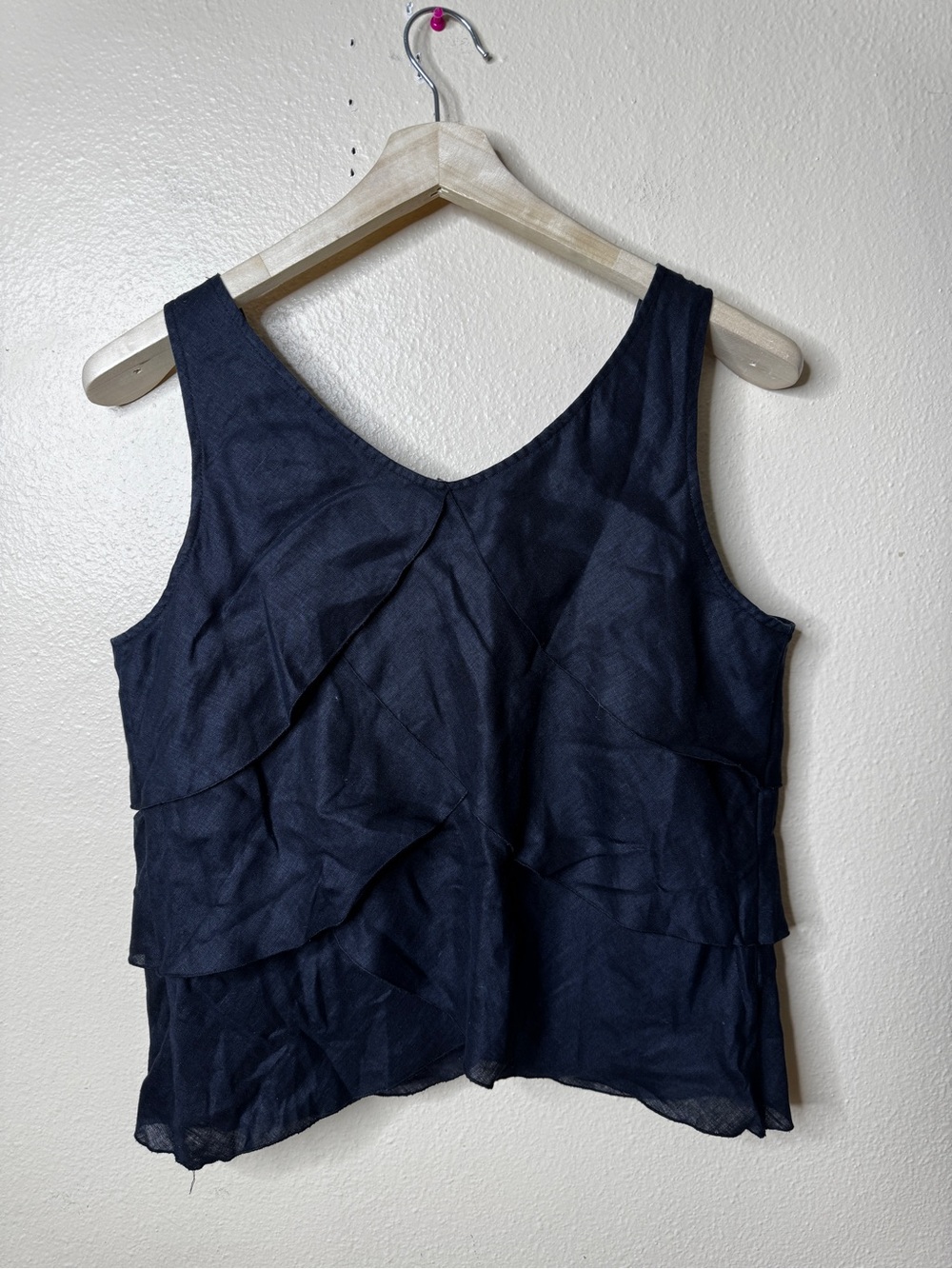 Liz Claiborne Shirt Women’s 12 Black Linen Ruffle Sleeveless Tank Coastal Chic - Picture 5 of 5